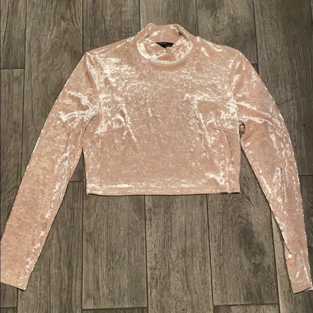 Light pink velvet cropped long sleeve